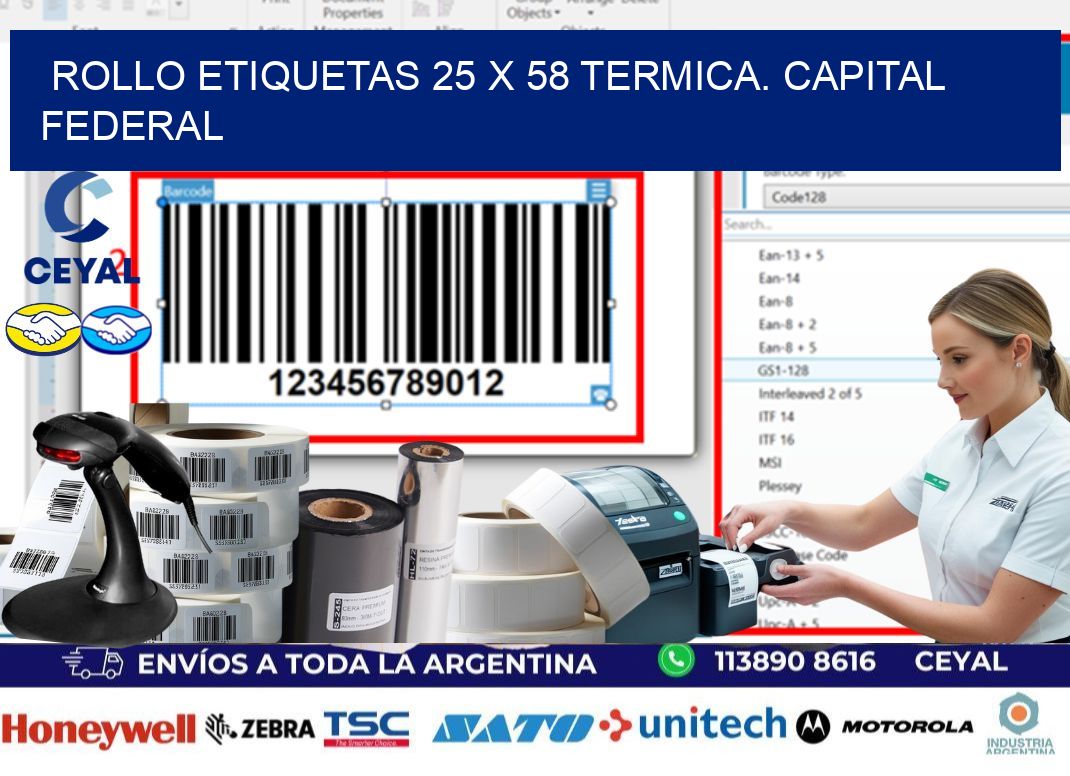 Rollo etiquetas 25 x 58 termica. Capital Federal