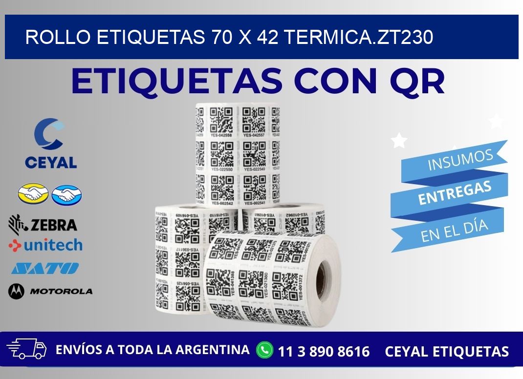 Rollo etiquetas 70 x 42 termica.zt230