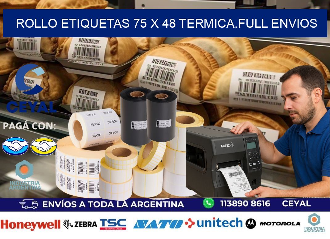 Rollo etiquetas 75 x 48 termica.full envios