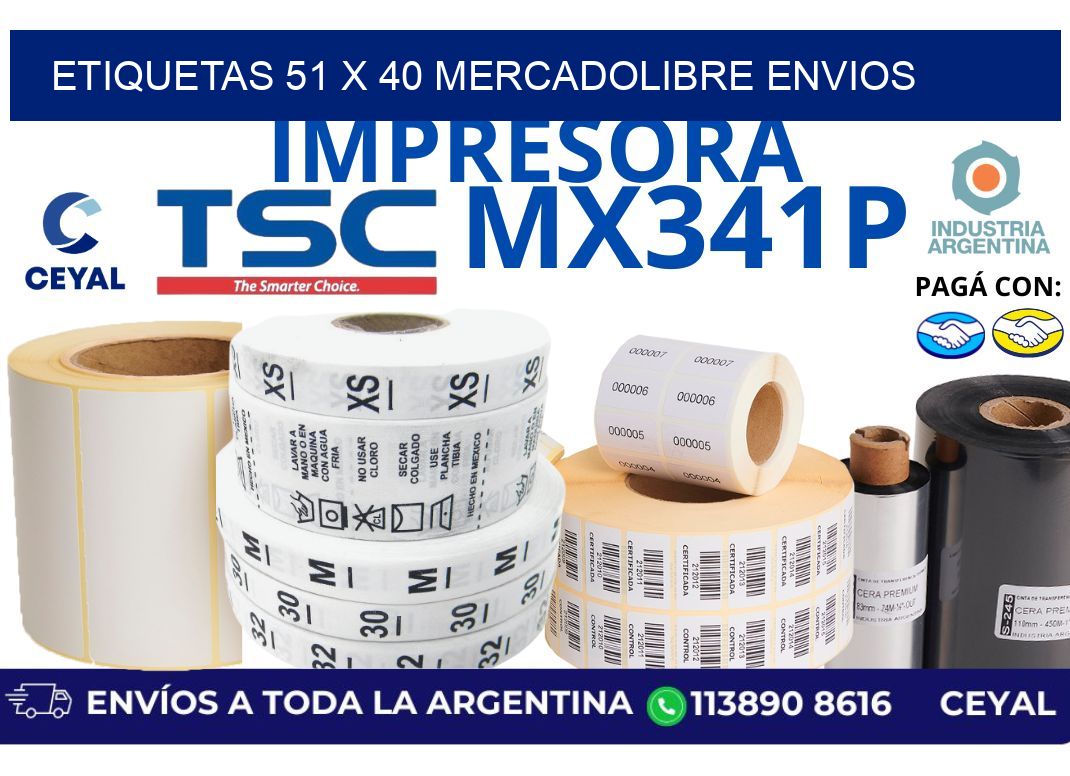 etiquetas 51 x 40 mercadolibre envios