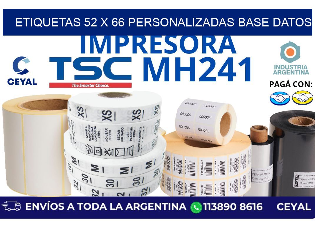 etiquetas 52 x 66 personalizadas base datos
