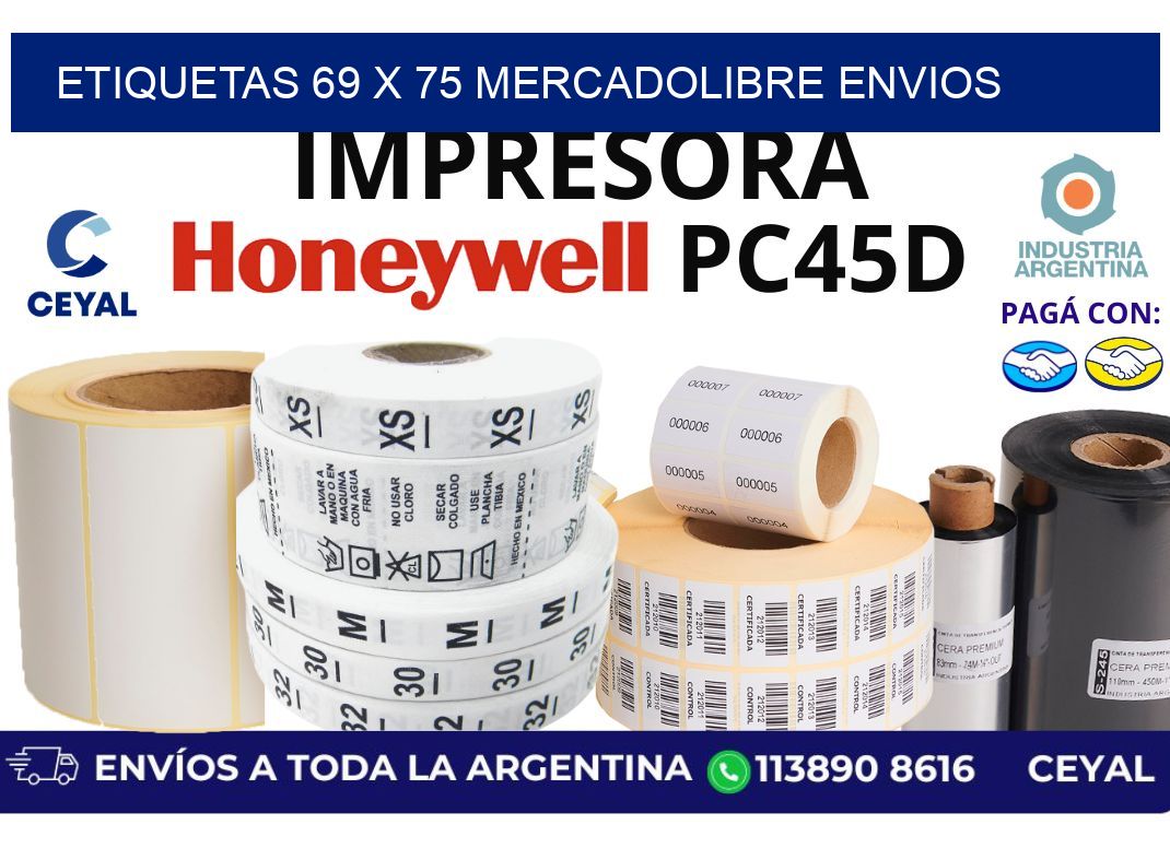 etiquetas 69 x 75 mercadolibre envios