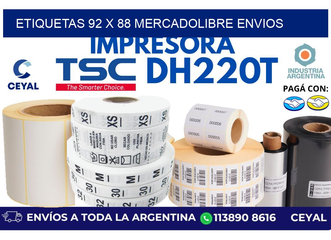etiquetas 92 x 88 mercadolibre envios
