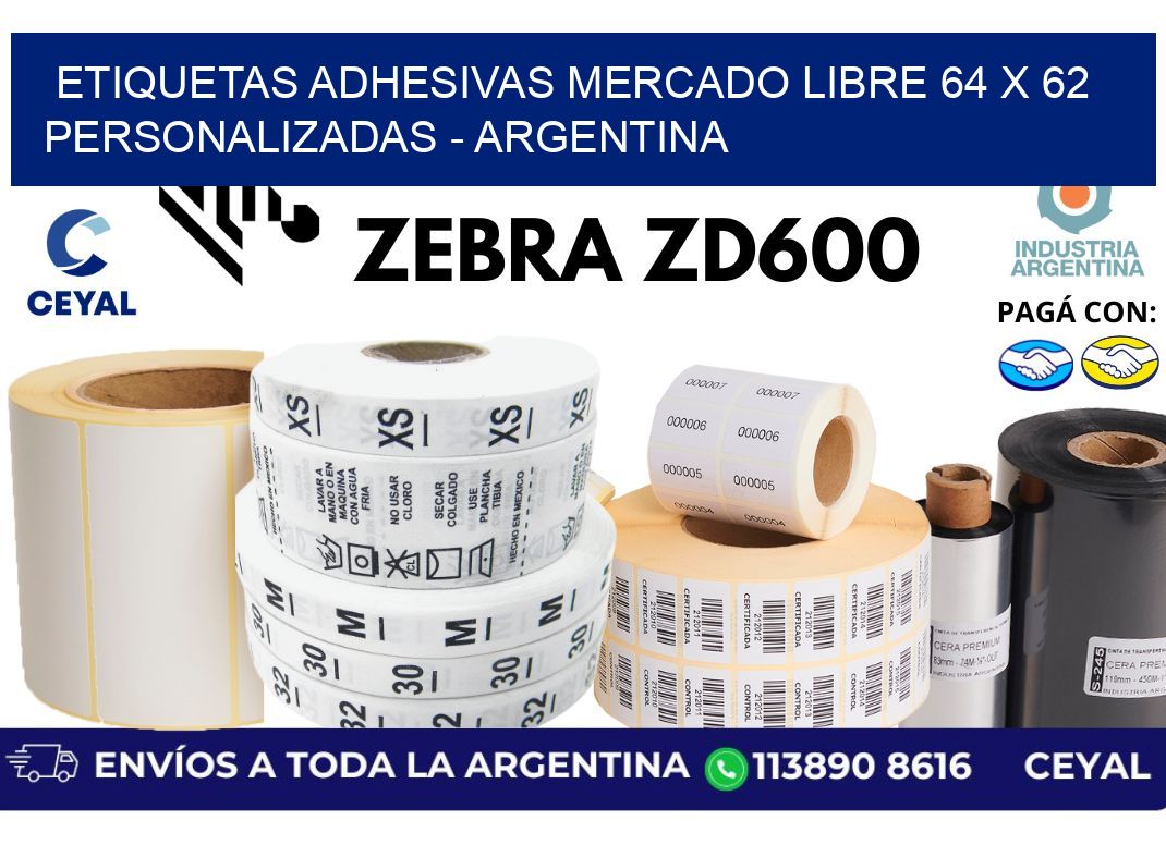 etiquetas adhesivas mercado libre 64 x 62 personalizadas - Argentina