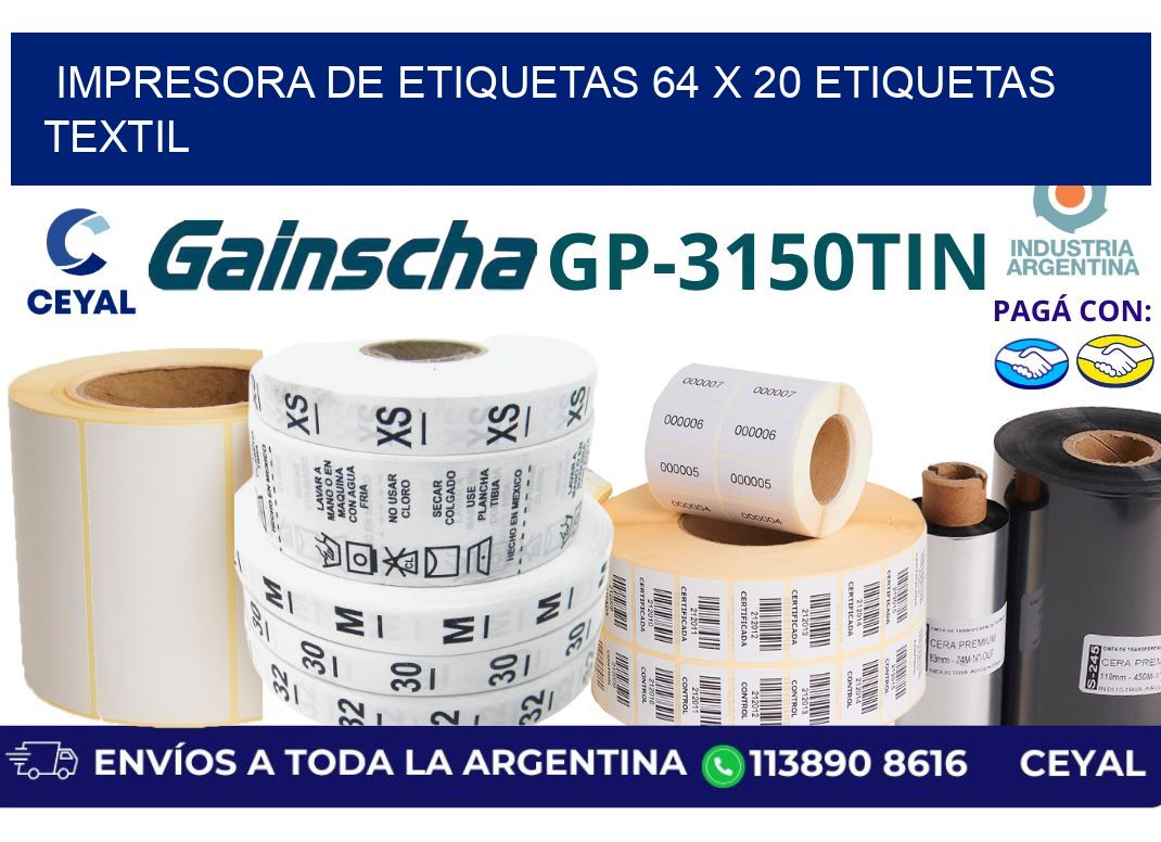 impresora de etiquetas 64 x 20 etiquetas textil
