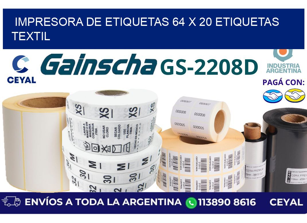 impresora de etiquetas 64 x 20 etiquetas textil