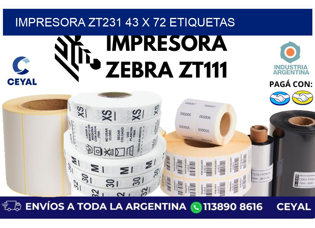 impresora zt231 43 x 72 etiquetas