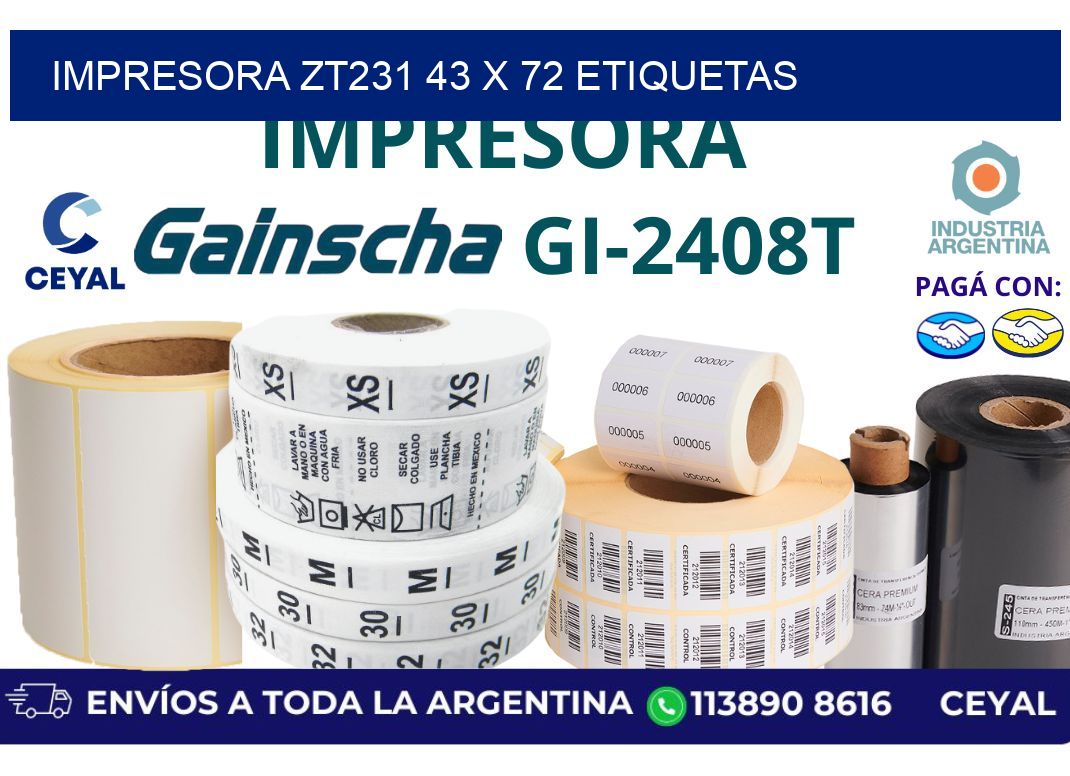 impresora zt231 43 x 72 etiquetas
