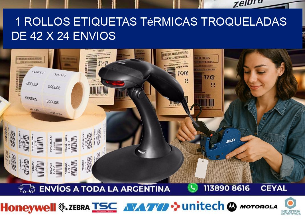1 Rollos Etiquetas Térmicas Troqueladas De 42 x 24 ENVIOS
