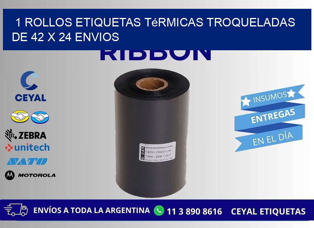 1 Rollos Etiquetas Térmicas Troqueladas De 42 x 24 ENVIOS