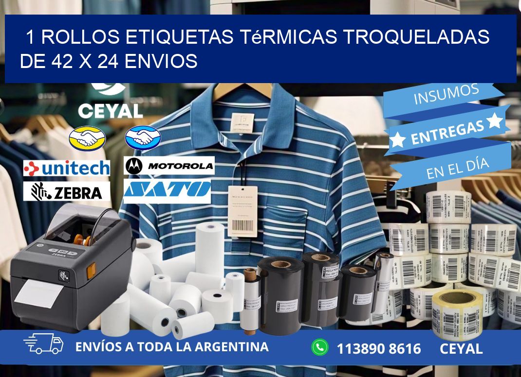 1 Rollos Etiquetas Térmicas Troqueladas De 42 x 24 ENVIOS
