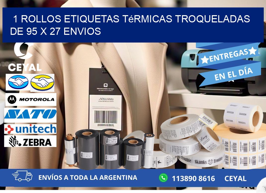 1 Rollos Etiquetas Térmicas Troqueladas De 95 x 27 ENVIOS