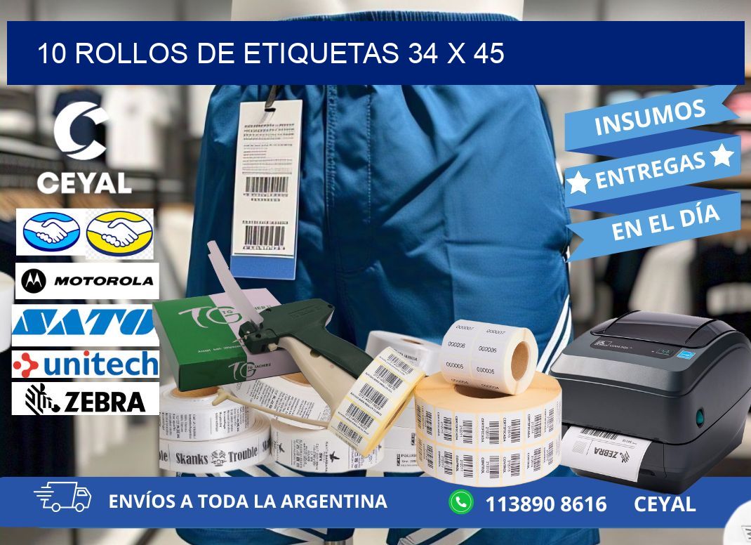 10 ROLLOS DE ETIQUETAS 34 x 45