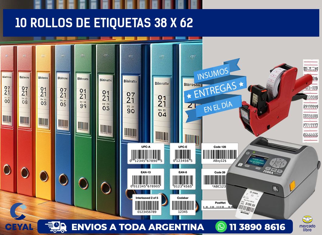 10 ROLLOS DE ETIQUETAS 38 x 62