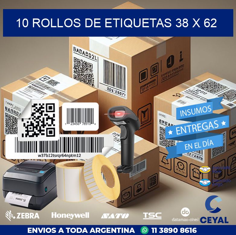 10 ROLLOS DE ETIQUETAS 38 x 62