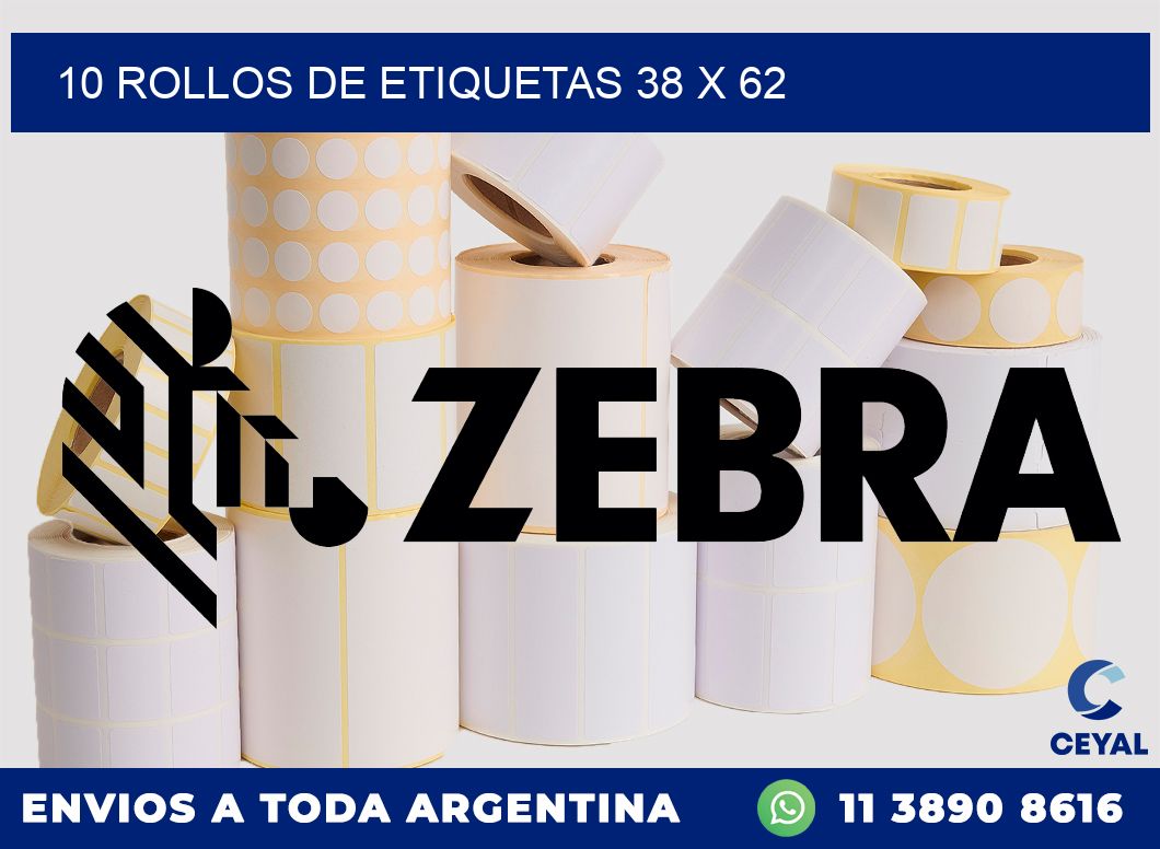 10 ROLLOS DE ETIQUETAS 38 x 62