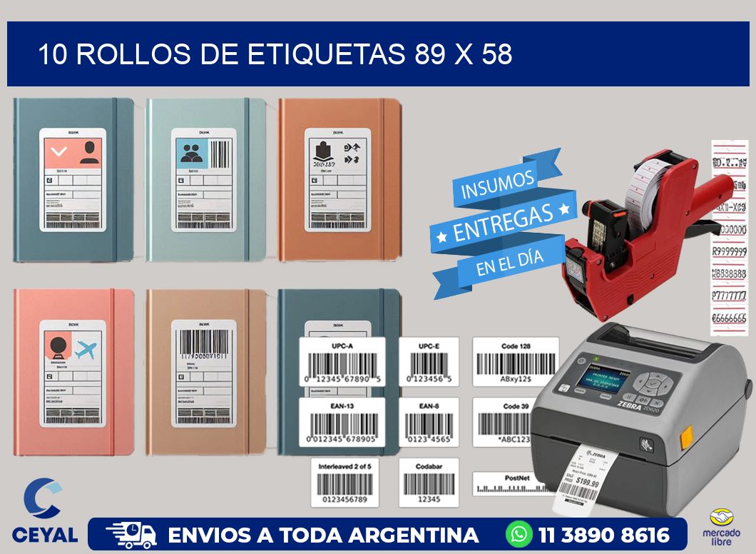 10 ROLLOS DE ETIQUETAS 89 x 58