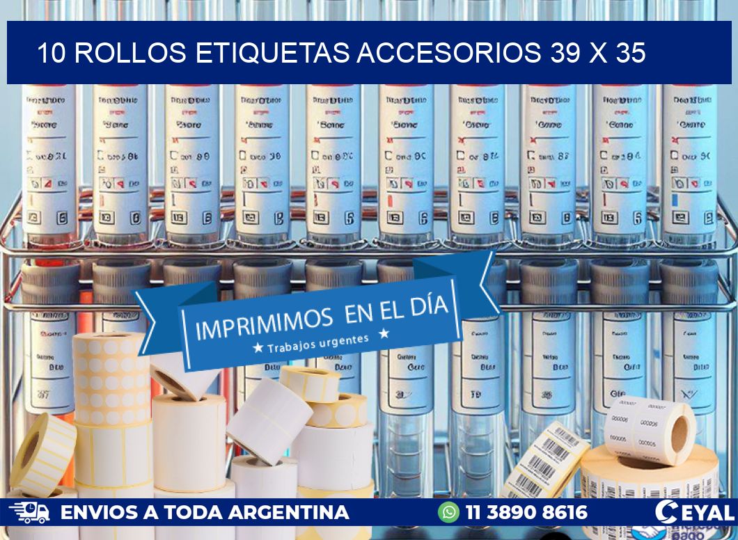 10 ROLLOS ETIQUETAS ACCESORIOS 39 x 35