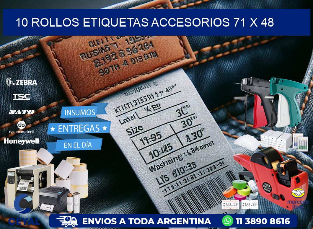 10 ROLLOS ETIQUETAS ACCESORIOS 71 x 48