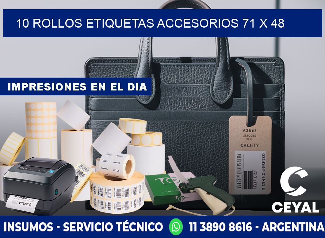 10 ROLLOS ETIQUETAS ACCESORIOS 71 x 48