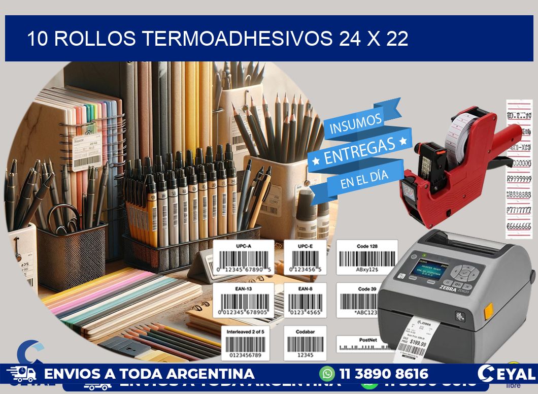 10 ROLLOS TERMOADHESIVOS 24 x 22