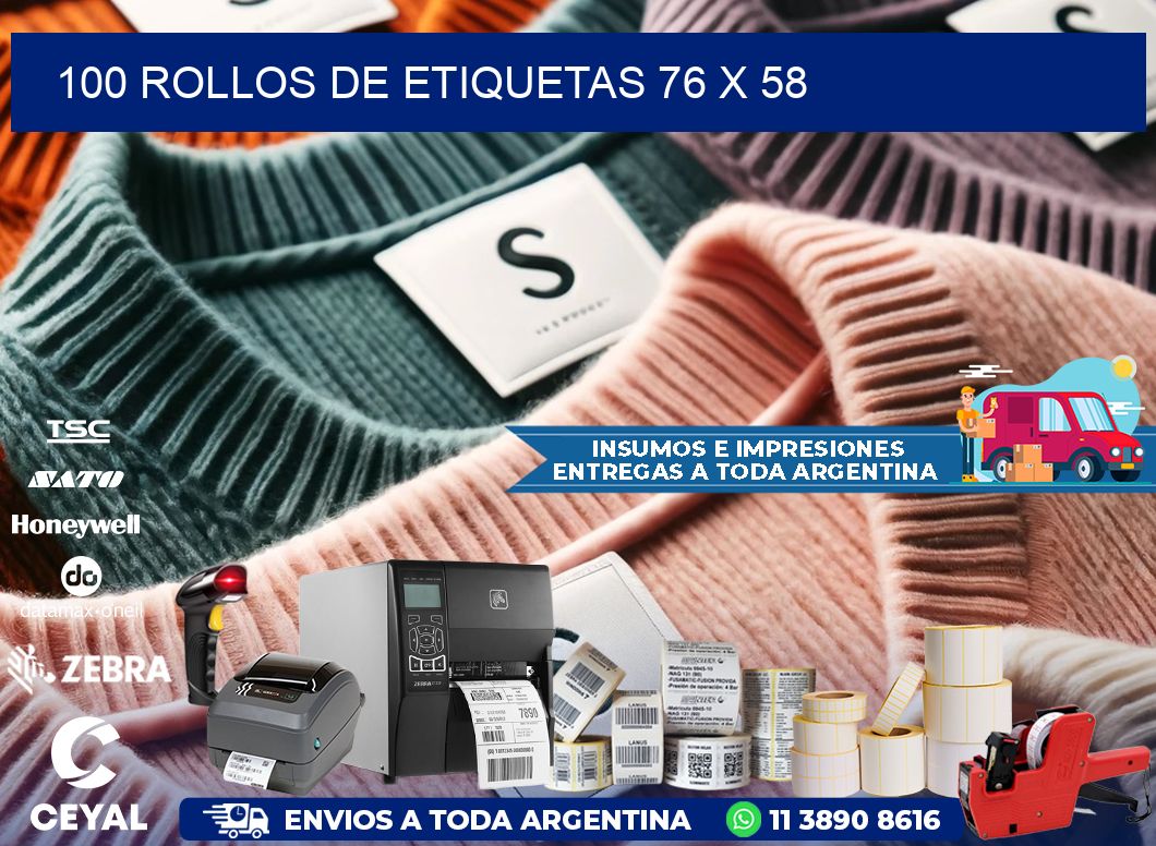 100 ROLLOS DE ETIQUETAS 76 x 58