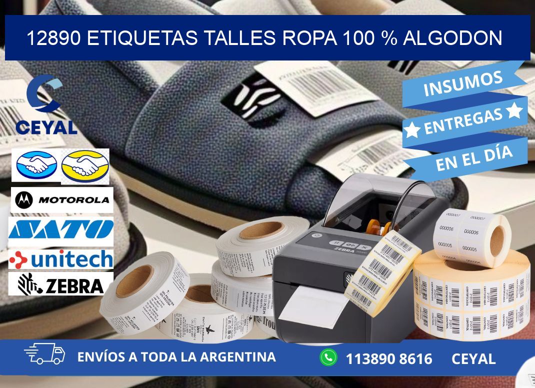 12890 ETIQUETAS TALLES ROPA 100 % ALGODON