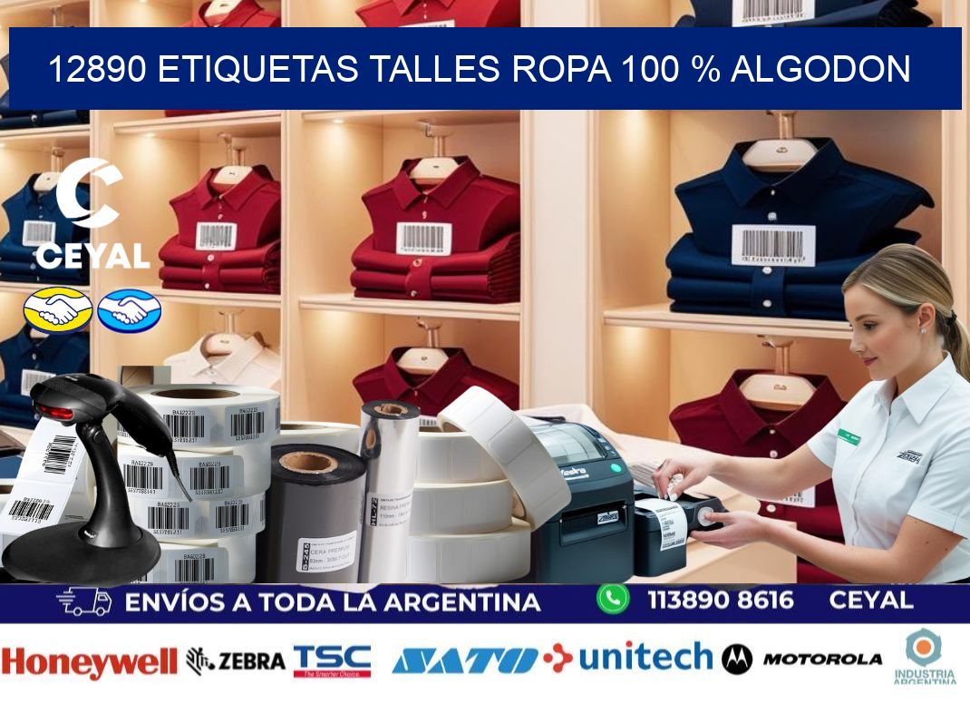 12890 ETIQUETAS TALLES ROPA 100 % ALGODON