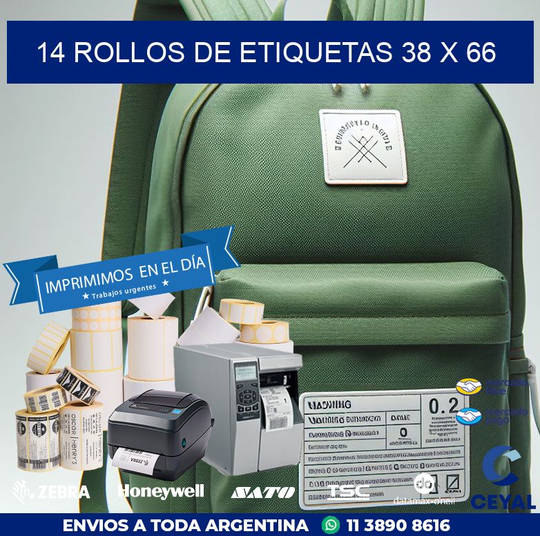 14 ROLLOS DE ETIQUETAS 38 x 66