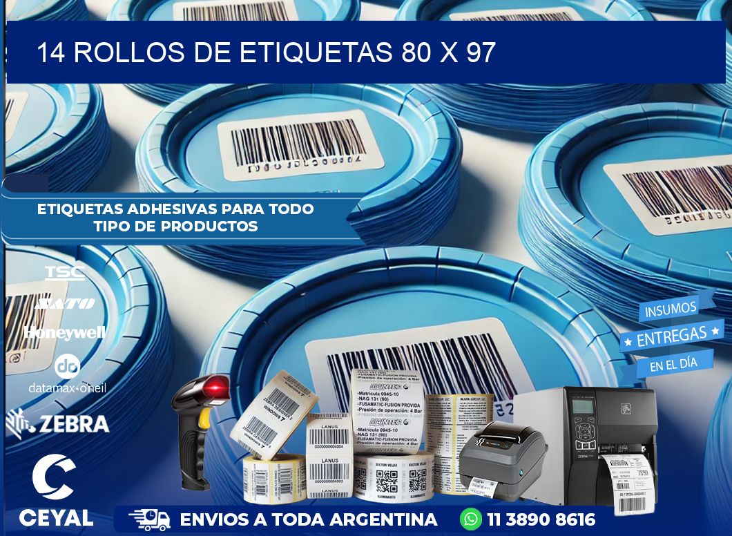 14 ROLLOS DE ETIQUETAS 80 x 97