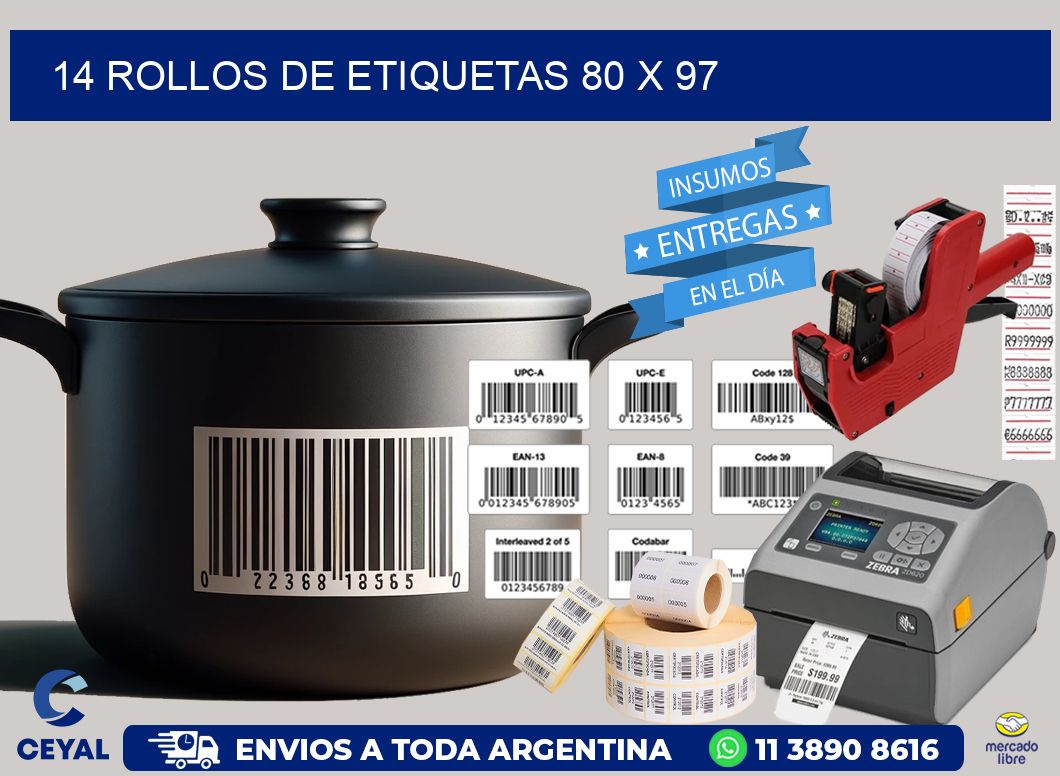 14 ROLLOS DE ETIQUETAS 80 x 97