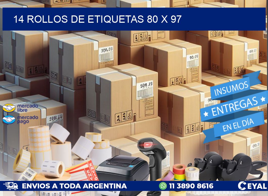 14 ROLLOS DE ETIQUETAS 80 x 97