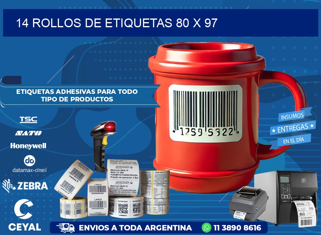 14 ROLLOS DE ETIQUETAS 80 x 97