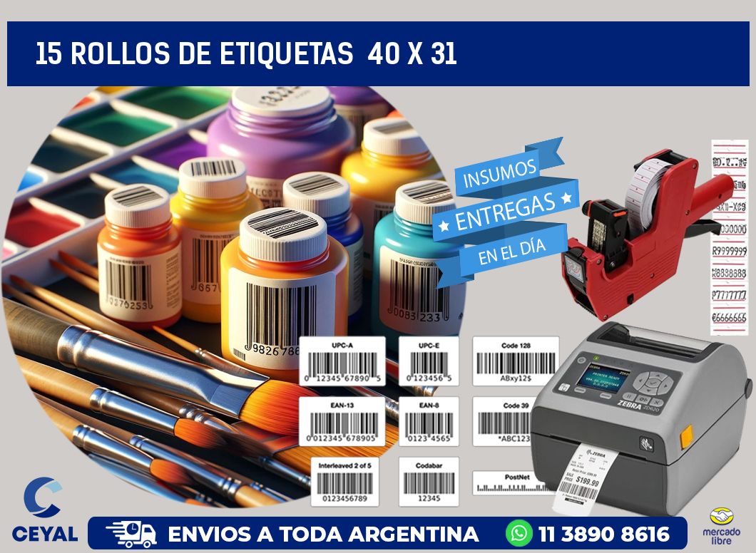 15 ROLLOS DE ETIQUETAS  40 x 31