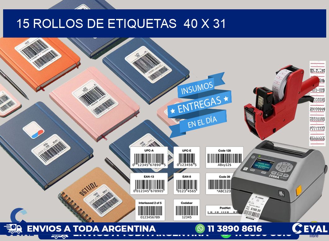 15 ROLLOS DE ETIQUETAS  40 x 31
