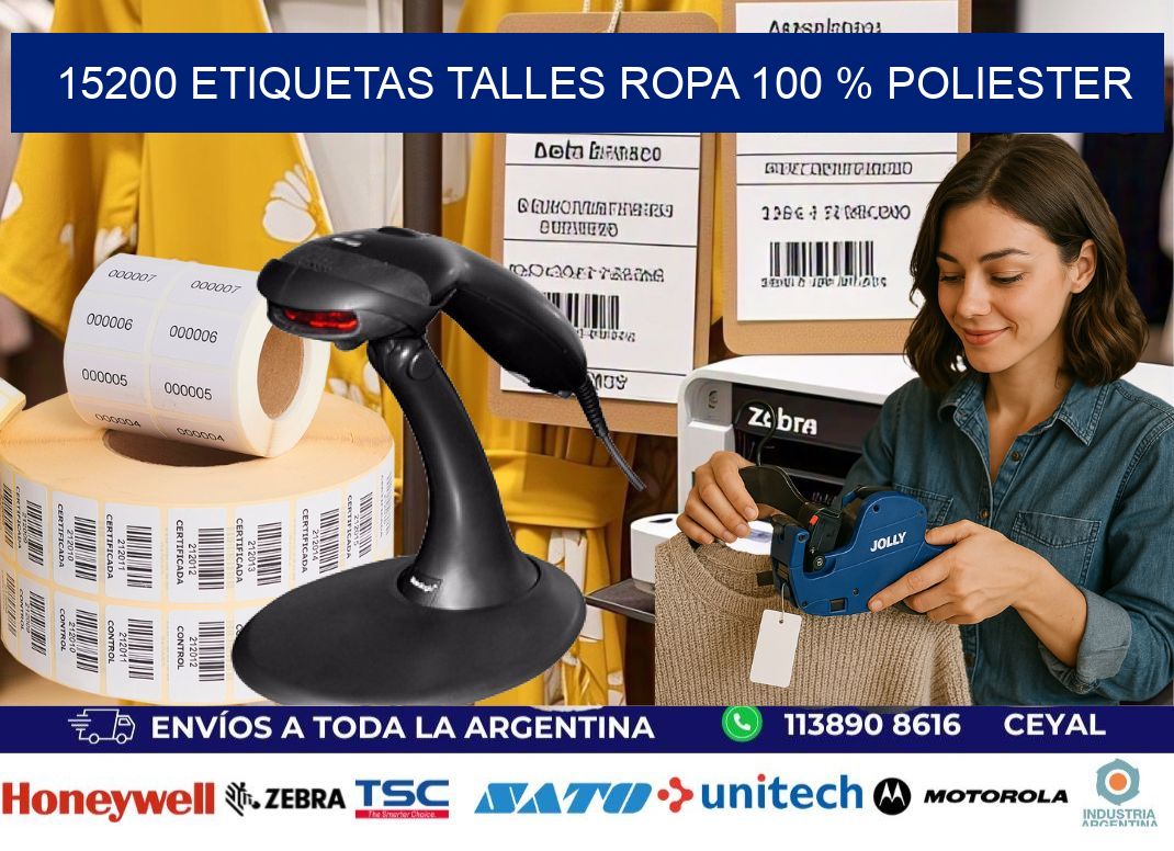 15200 ETIQUETAS TALLES ROPA 100 % POLIESTER