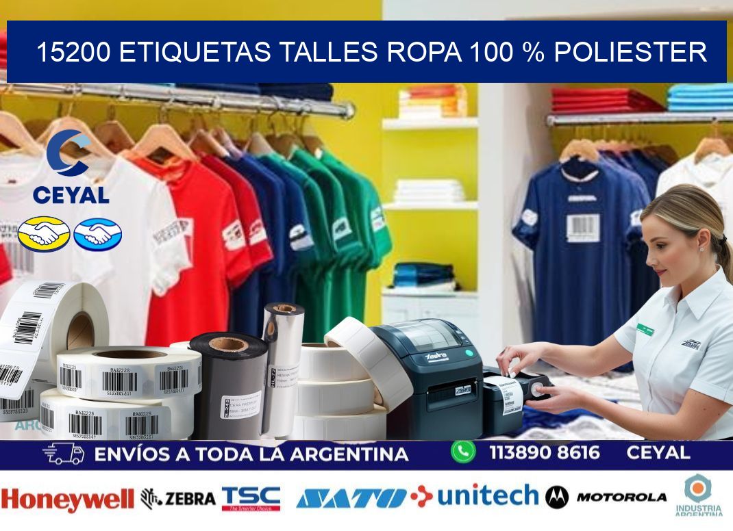 15200 ETIQUETAS TALLES ROPA 100 % POLIESTER