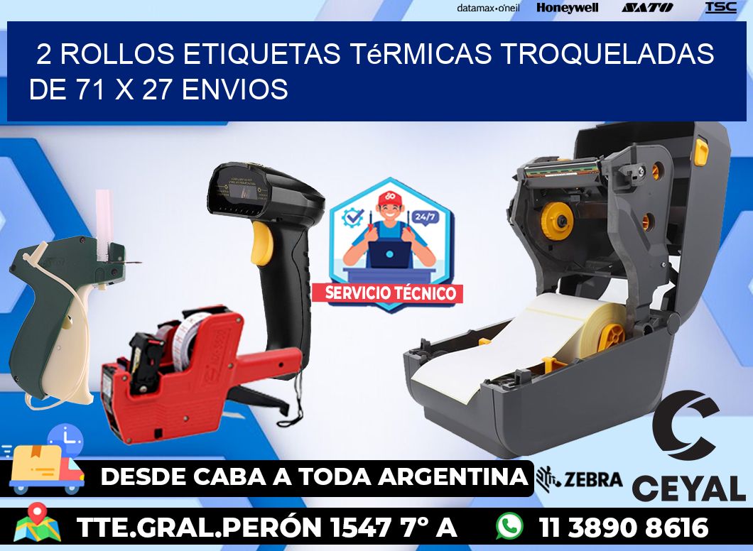 2 Rollos Etiquetas Térmicas Troqueladas De 71 x 27 ENVIOS