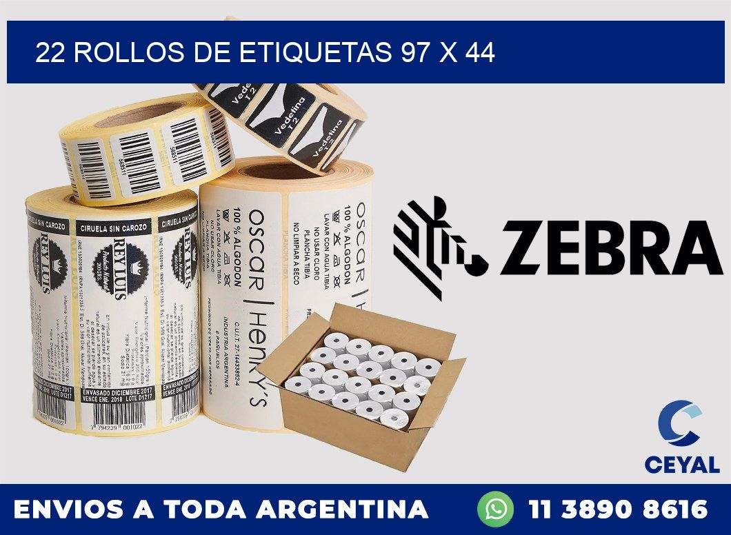 22 ROLLOS DE ETIQUETAS 97 x 44