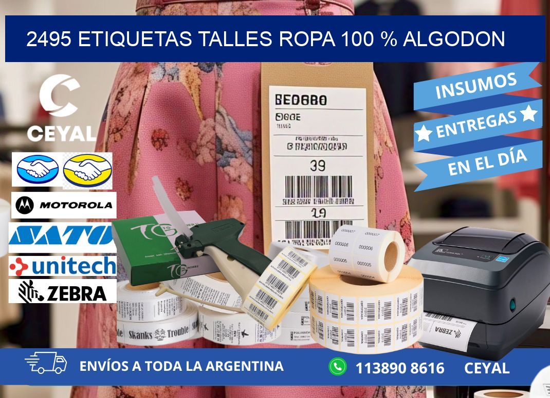 2495 ETIQUETAS TALLES ROPA 100 % ALGODON