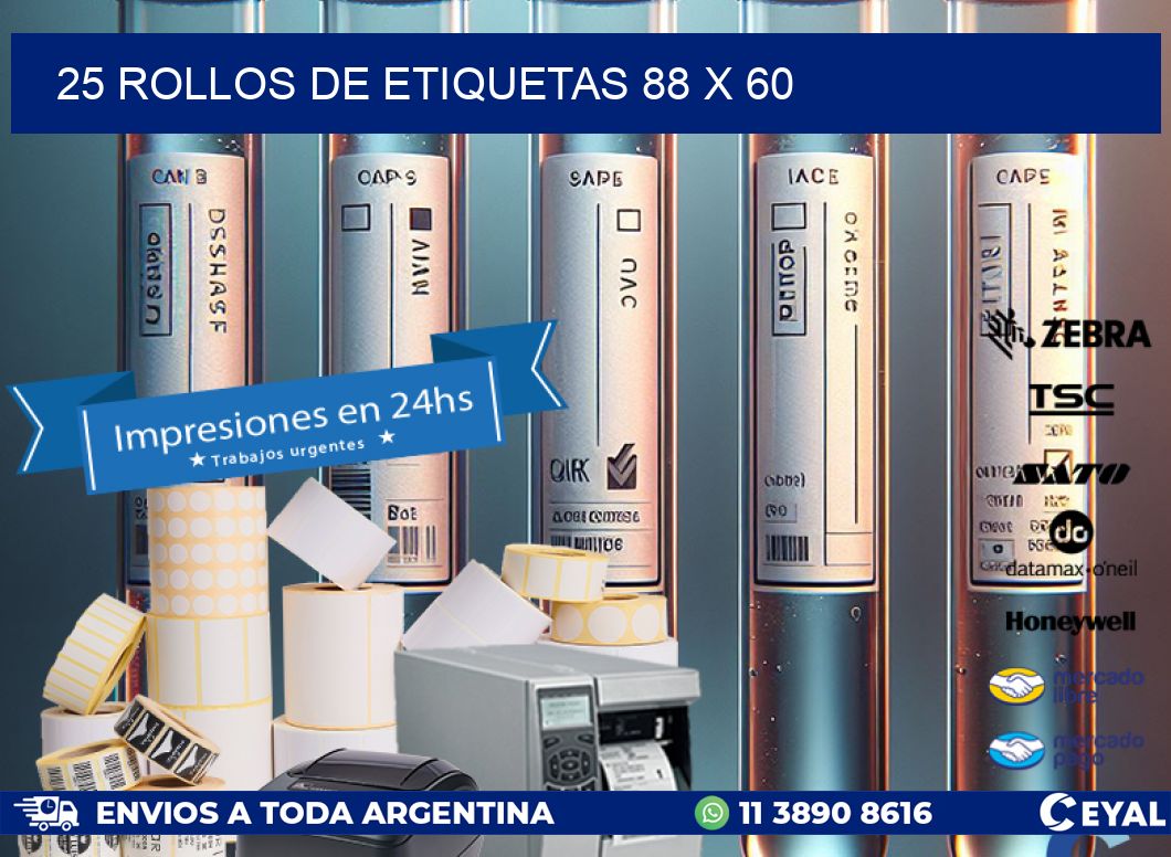 25 ROLLOS DE ETIQUETAS 88 x 60