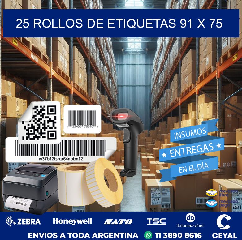 25 ROLLOS DE ETIQUETAS 91 x 75