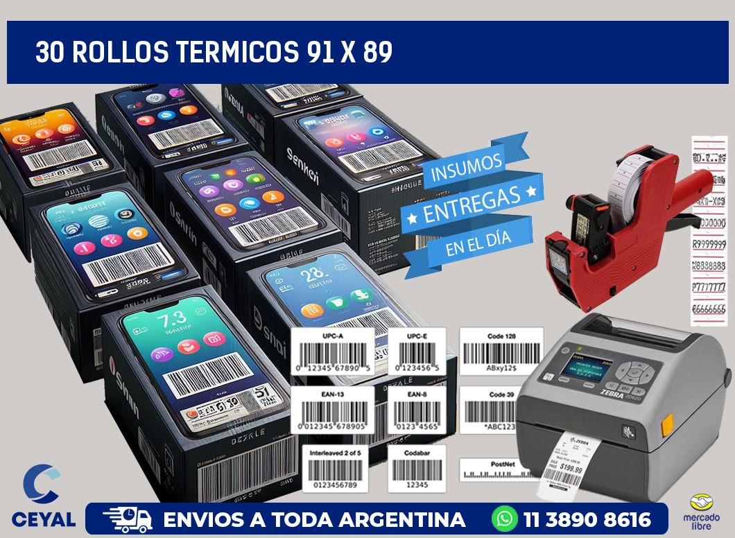 30 ROLLOS TERMICOS 91 x 89