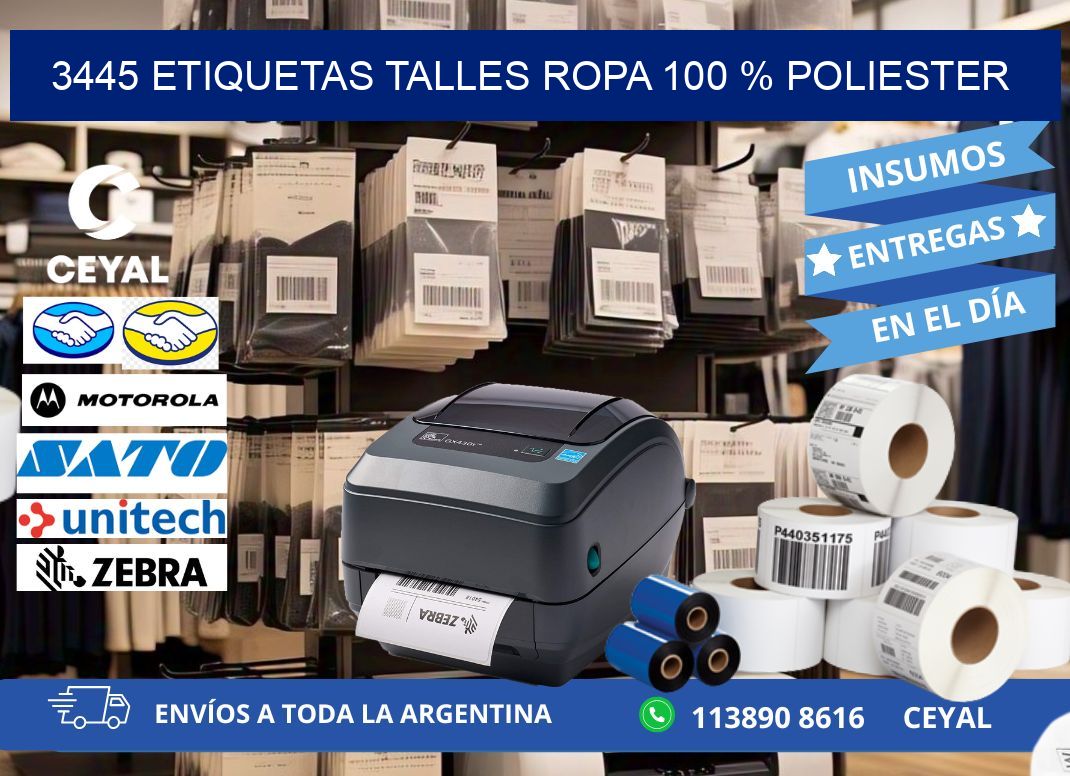 3445 ETIQUETAS TALLES ROPA 100 % POLIESTER