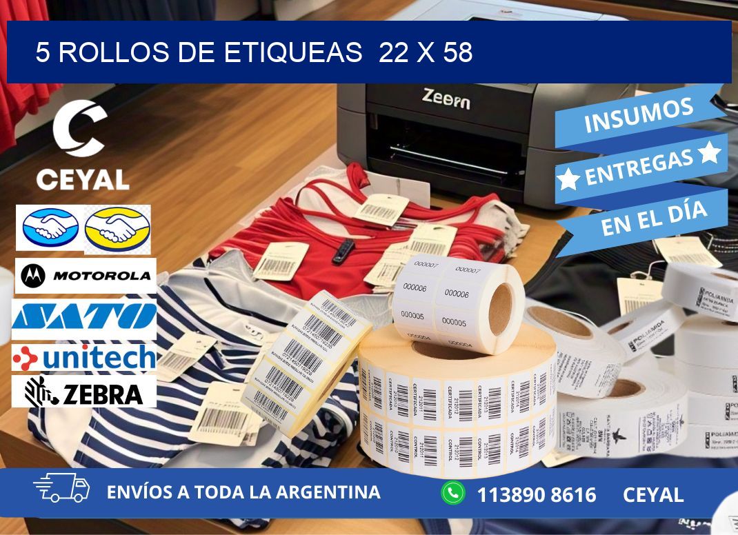 5 ROLLOS DE ETIQUEAS  22 x 58