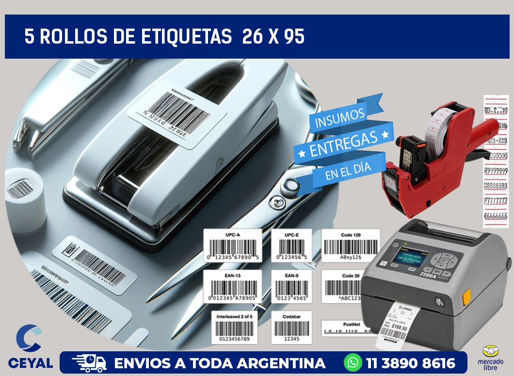 5 ROLLOS DE ETIQUETAS  26 x 95