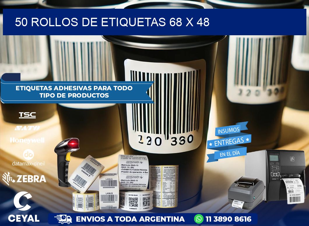 50 ROLLOS DE ETIQUETAS 68 x 48