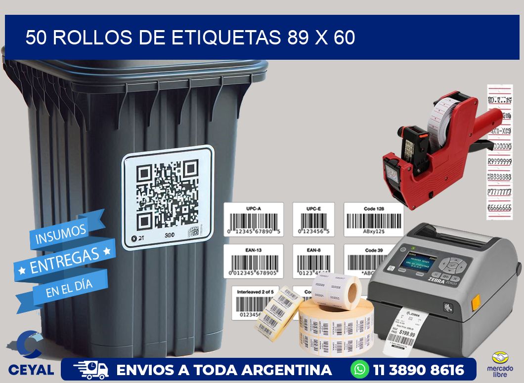 50 ROLLOS DE ETIQUETAS 89 x 60
