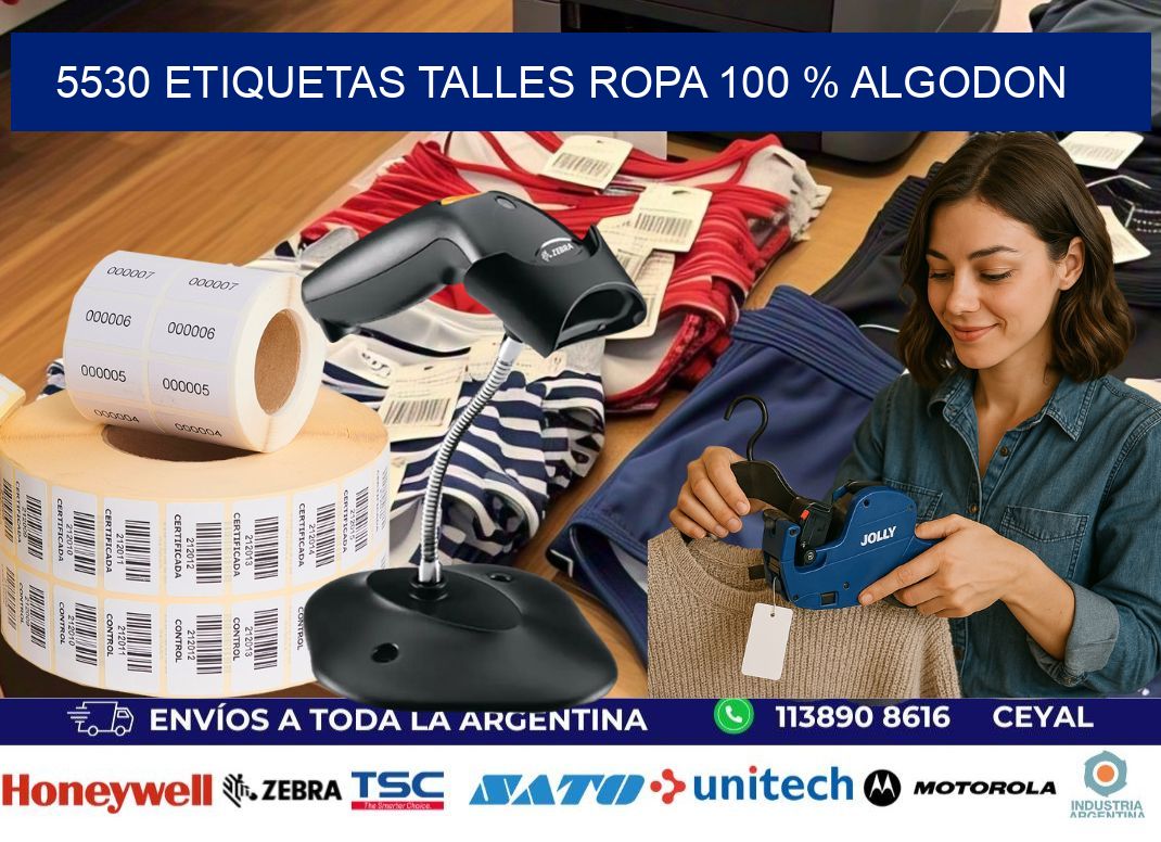 5530 ETIQUETAS TALLES ROPA 100 % ALGODON