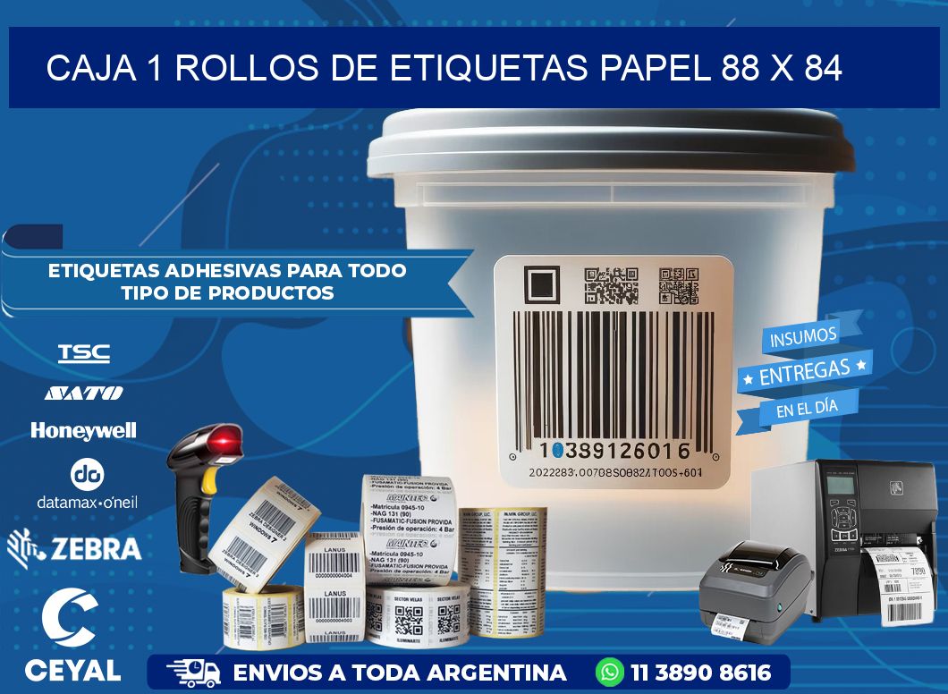 CAJA 1 ROLLOS DE ETIQUETAS PAPEL 88 x 84